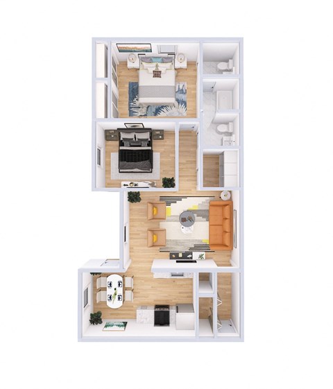 Floor plan for 2 beds, 1.5 baths, 1000 sqft